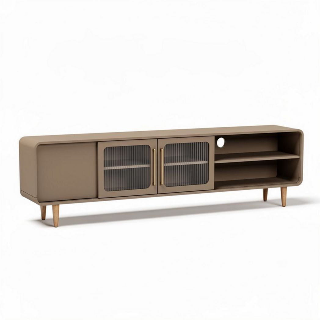 Móvel de armazenamento em MDF na cor taupe com dimensões 150 x 40 x 50cm