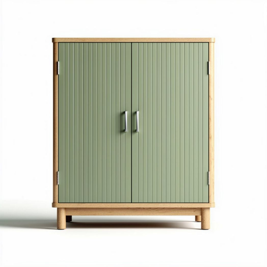 Armário de madeira com portas verdes e pés em madeira 80 x 40 x 90cm