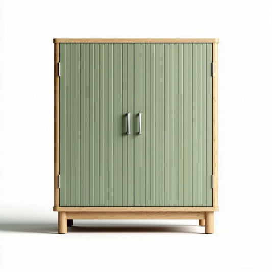 Armário de madeira com portas verdes e pés em madeira 80 x 40 x 90cm
