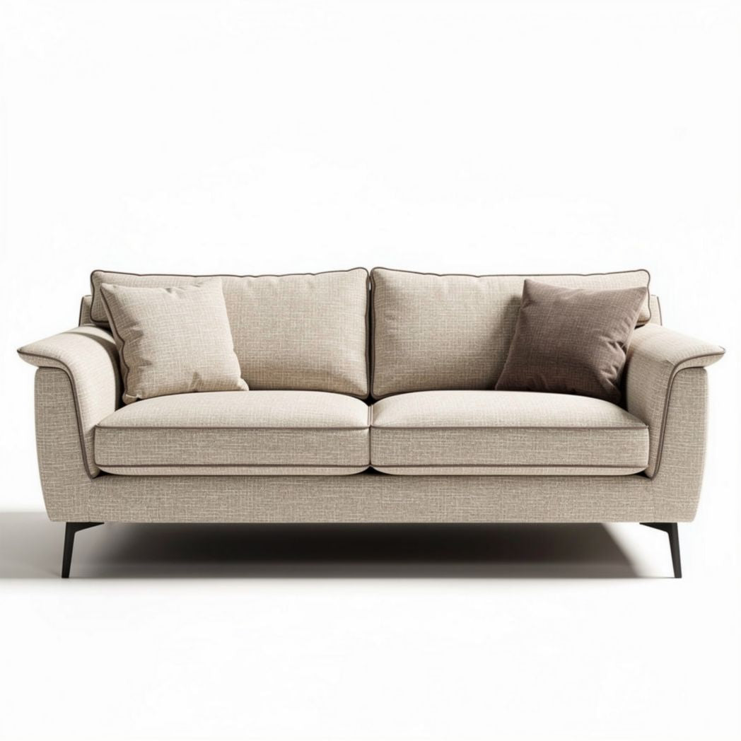 Sofá de tecido bege com almofadas soltas 190 x 90 x 85cm para sala de estar